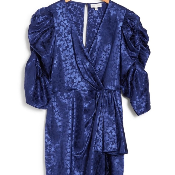 Ronny Kobo / NWT Amara Dress in medieval blue puff shoulder wrap M - Picture 2 of 5